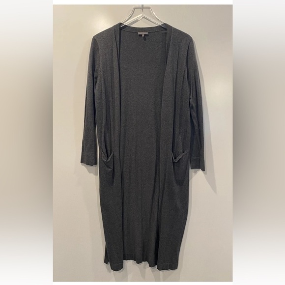 Vince Camuto Women's Small Gray Long Duster Button Front‎ Cardigan Sweater (160) - Picture 2 of 4